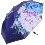 Зонт механический ветроустойчивый, матовая ручка «BESTzontik» цветы на темно синем, длина 25см, d-110см
