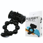 Чёрное эрекционное виброкольцо с щеточкой (Цвет: черный)