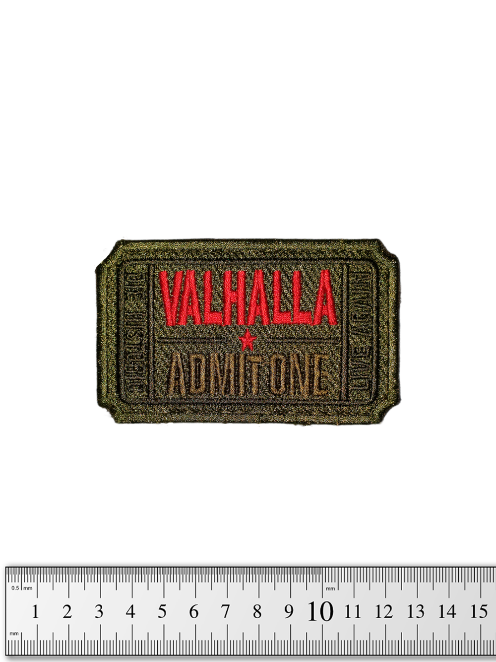 Шеврон Valhalla Admit One вышивка. Олива