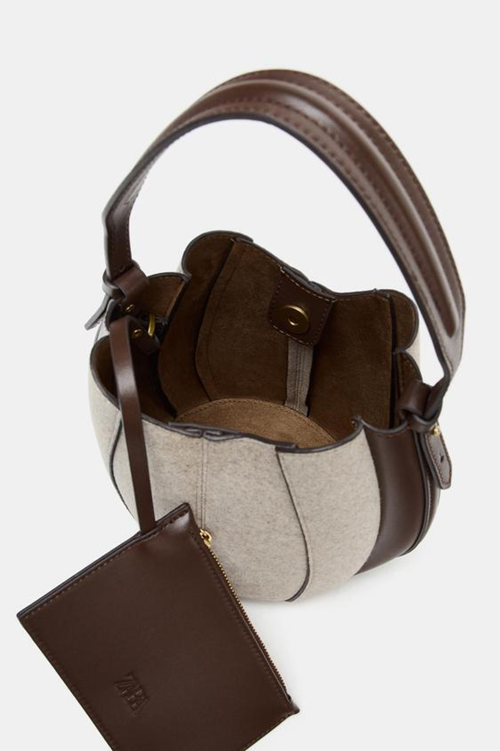 ZARA ТКАНЕВАЯ СУМКА-МЕШОК С ОТДЕЛКОЙ СТРОЧКОЙ, ЭКРЮ