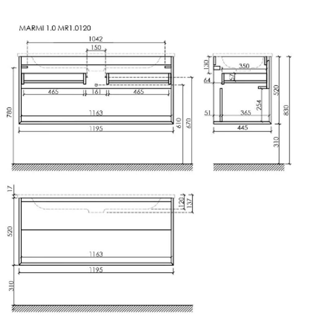 Тумба подвесная SANCOS Marmi 1.0 1195х445х520 c одним ящиком оснащенным доводчиками скрытого монтажа и открытой нишей, дуб чарльстон, арт.MR1.0120ECH