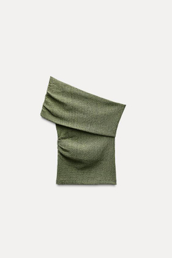 ZARA АСИММЕТРИЧНЫЙ ТОП ИЗ РЕЛЬЕФНОЙ ТКАНИ, ЗЕЛЕНЫЙ