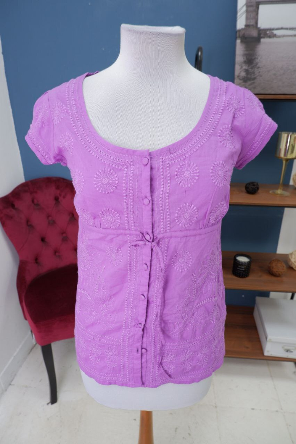 Рубашка фиолетовая с коротким рукавом 44-46 размер