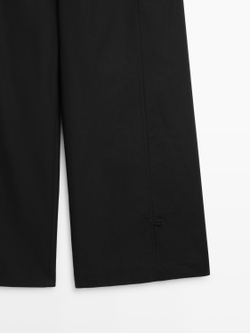 Massimo Dutti Брюки из смесовой хлопковой ткани с декоративной отделкой по низу, черный