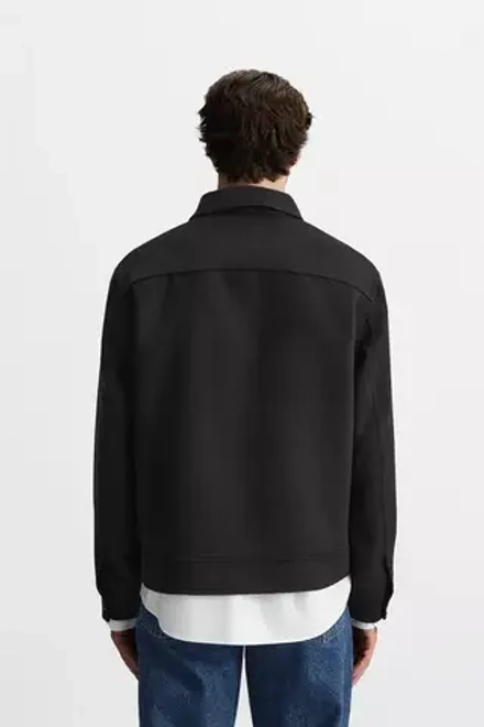 ZARA КУРТКА-РУБАШКА ИЗ СМЕСОВОЙ ШЕРСТИ, ЧЕРНЫЙ