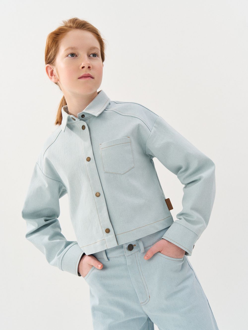 Рубашка джинсовая укороченная "Серо-голубая" 7+