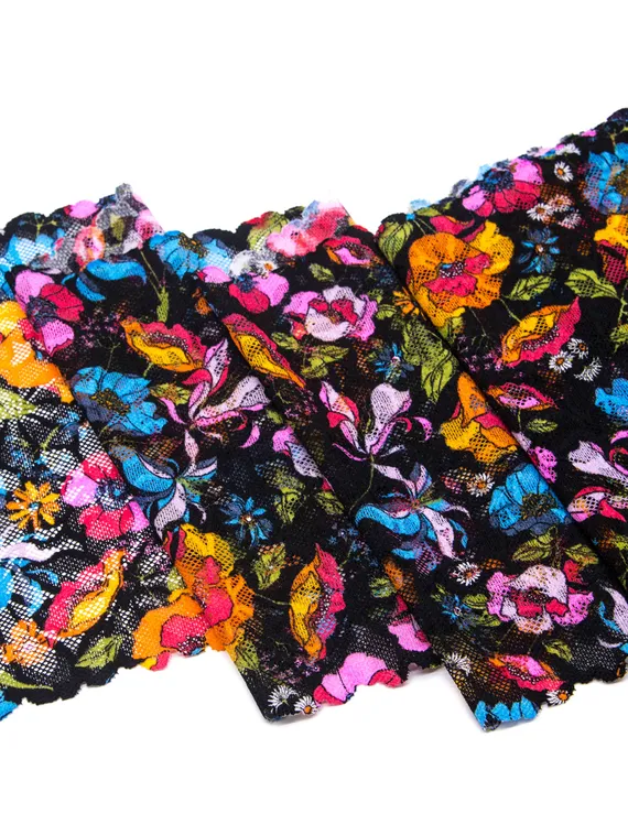 03-233 ОПТ Кружево эластичное 20 см, old school, черный/голубой/розовый/желтый/салатовый