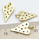 Подвеска Сердце, позолота, фианиты, размер 23*13 мм, цена за 1 шт