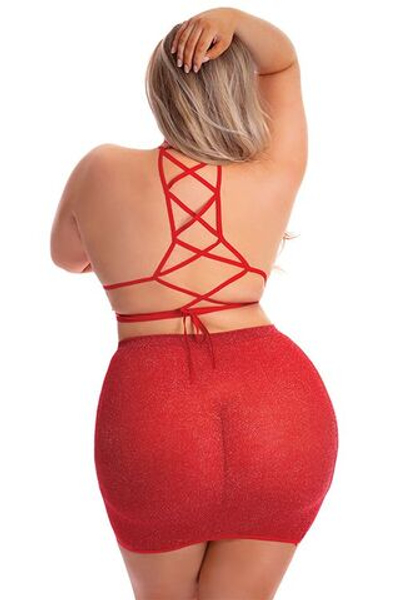 Стильный комплект: коротенькая юбочка и топ (Размер: XL-XXL) (Цвет: красный)