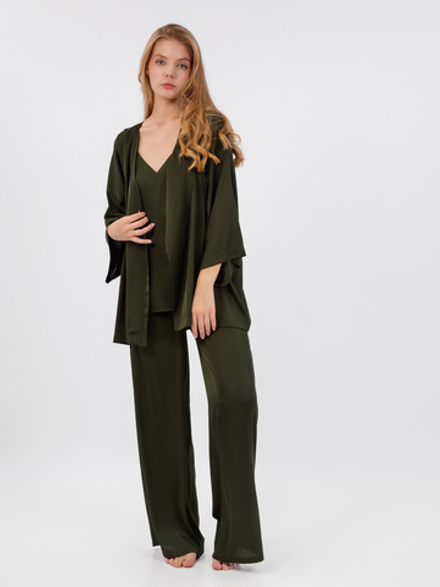 Шелковая пижама с кимоно, топом и брюками