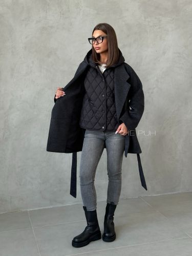 Графитовое шерстяное пальто с утепленным жилетом