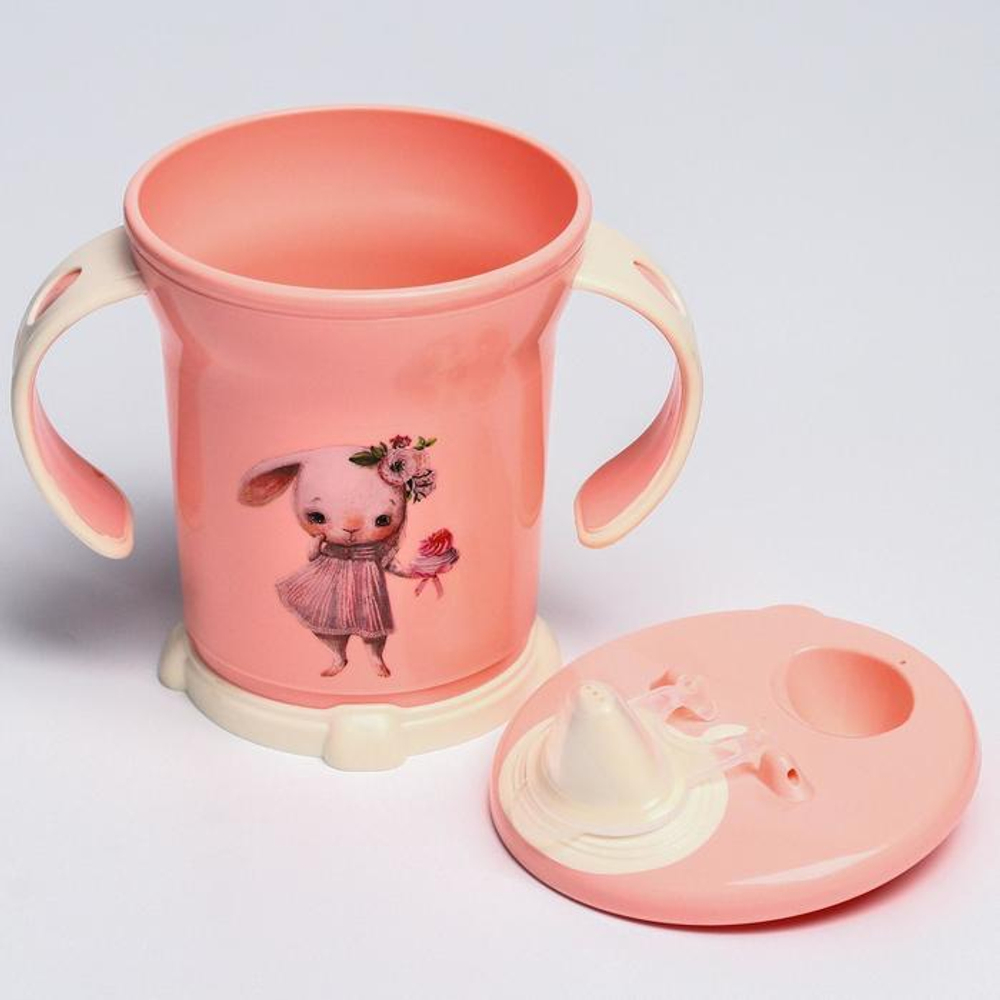 4070352 Поильник с ручками, мягкий носик, 270 мл, цвет светло-розовый