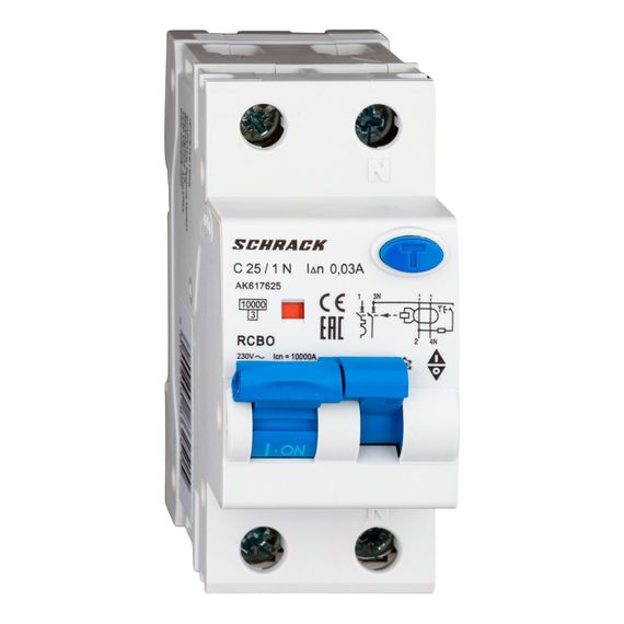 Дифавтомат Schrack Technik 1P+N C 25A 30mA тип A 10kA AK617625-- (АВДТ)