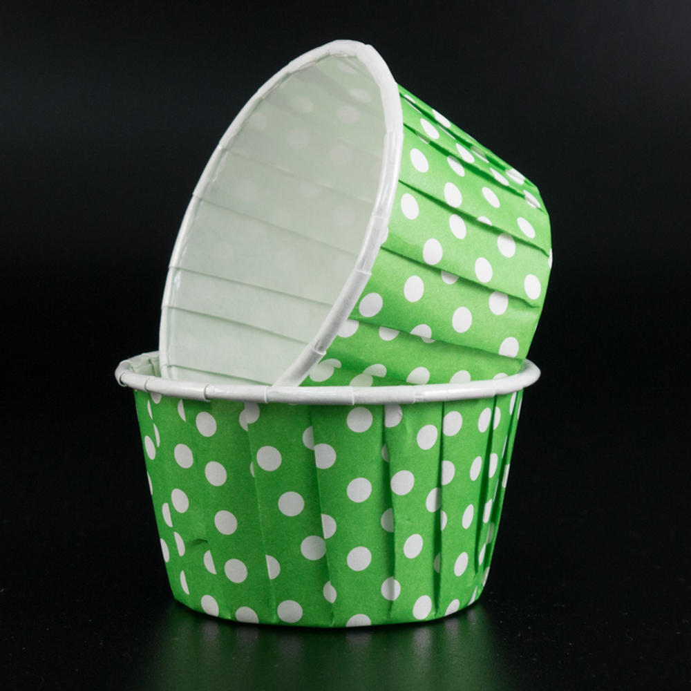 Форма бумажная МАФФИН ламинат "Зеленый в белый горох/Белый" d50*h40 мм. (100 шт./упак.), 1 шт.