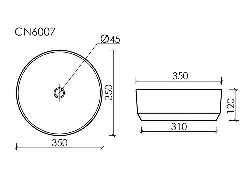 Умывальник чаша накладная круглая (цвет Черный Матовый) Element 355x355x125мм
