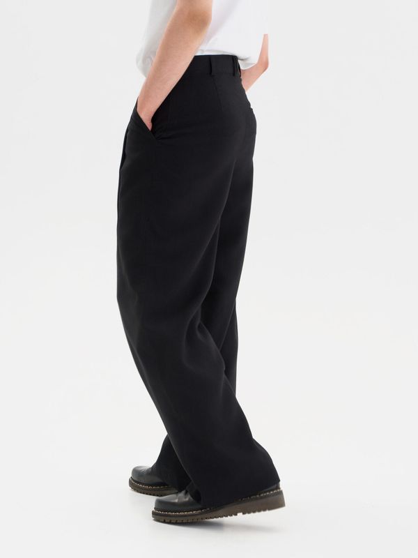 Брюки широкие с защипами черные - фото 8