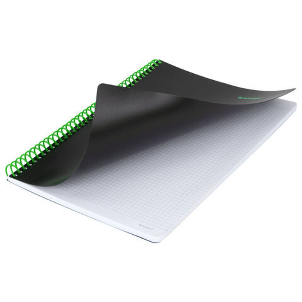 Тетрадь обложка пластик, А4 80 л., спираль пластик, резинка, клетка, BRAUBERG, черный/зеленый, 405383