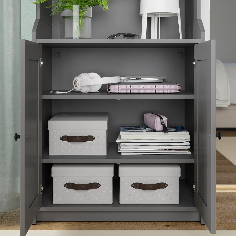 Коробка с крышкой IKEA BLADDRARE (БЛЭДДРАРЕ), Серый с рисунком, 25x35x15 см