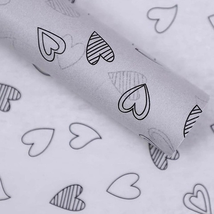 Тишью 50*70*28л Сердце штрих/ЧЕРНЫЙ НА СЕРЕБРЕ