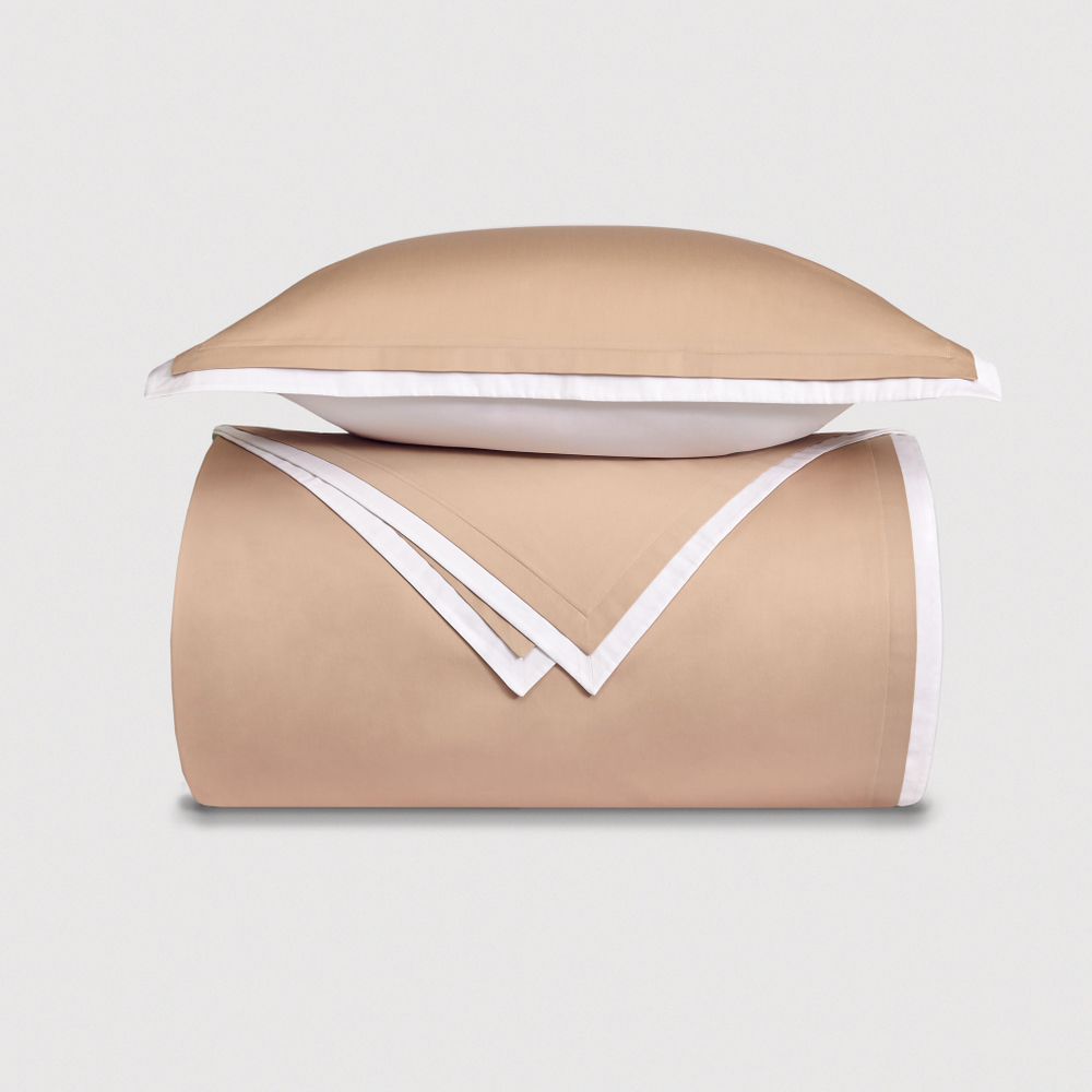 Постельное белье cемейное Сlaire&Caroll Lili бежевое с белым кантом