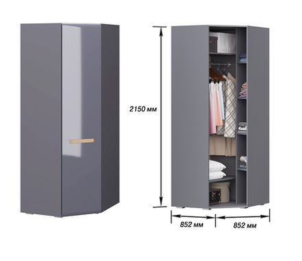 Шкаф угловой Стокгольм серый графит/графит глянец 380