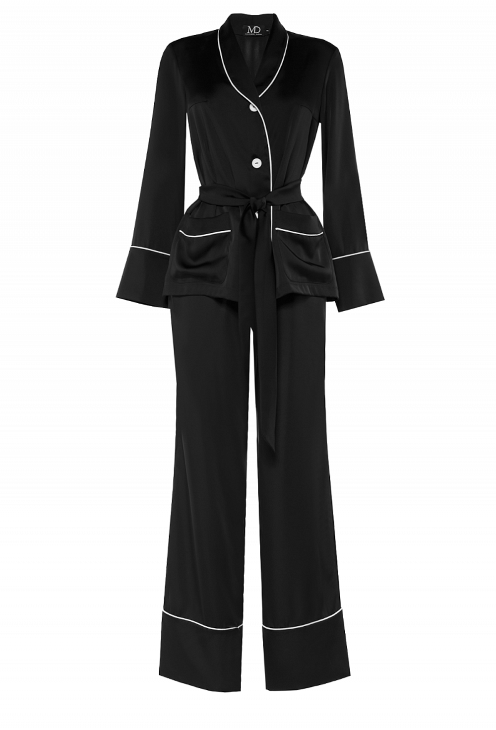 Брючный костюм из шелка чёрный 05-19 SS