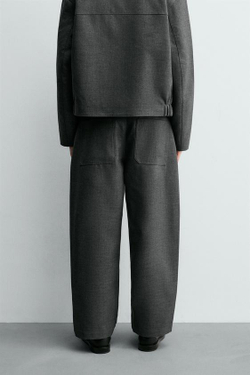 ZARA БРЮКИ BALLOON FIT С ЗАЩИПАМИ, СЕРЫЙ МЕЛАНЖ