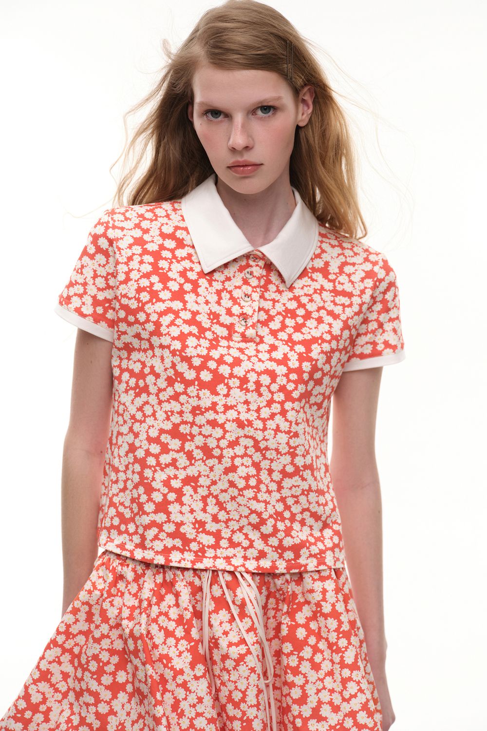 Поло с цветочным принтом (Flower Power), красное