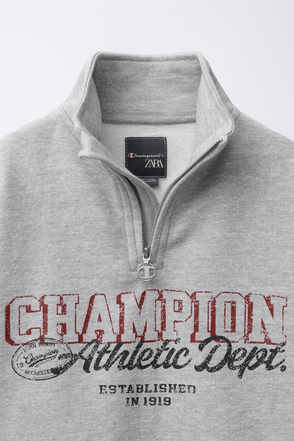 ZARA X CHAMPION ® ТОЛСТОВКА С НАДПИСЬЮ, СЕРЫЙ МЕЛАНЖ