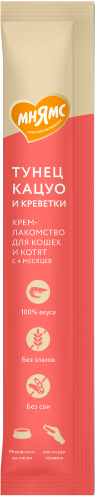 Мнямс Крем-лакомство для кошек с Тунцом Кацуо и креветками 15г.