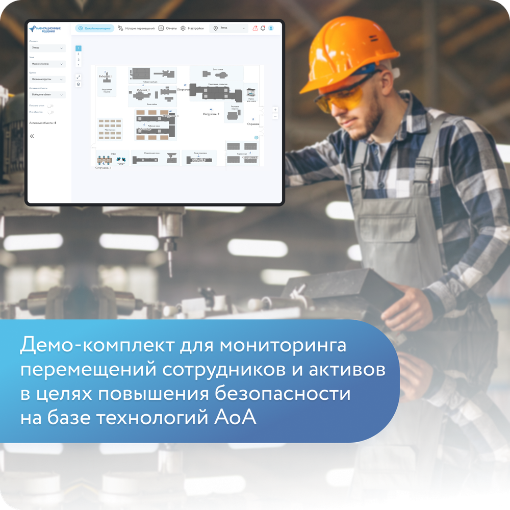 Демо-комплект для мониторинга перемещений сотрудников и активов в целях повышения безопасности на базе технологий AoA