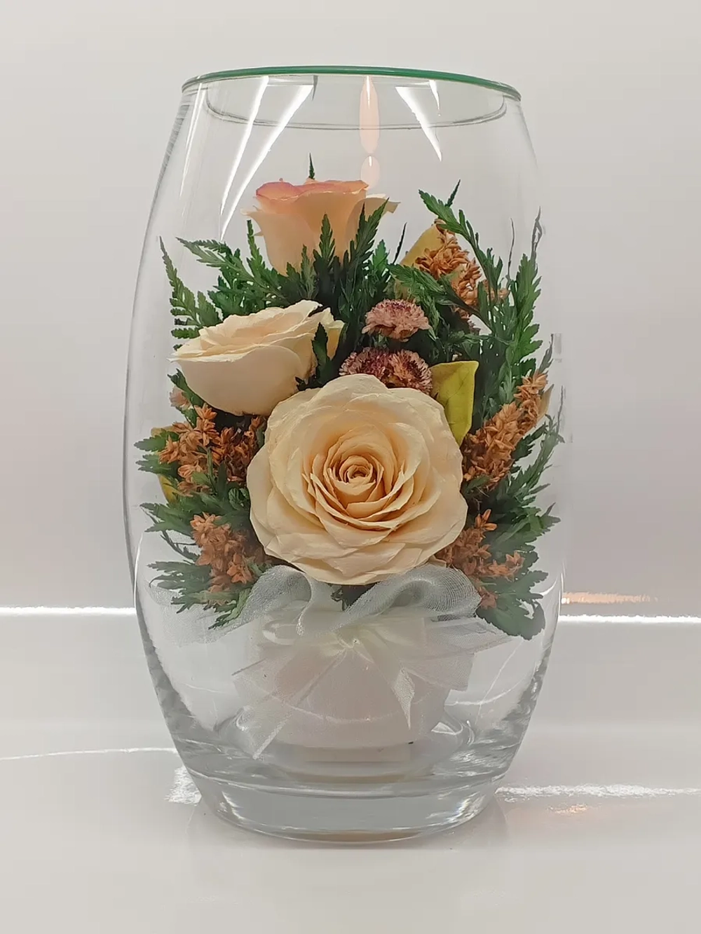 натуральные розы в стекле, вакуум