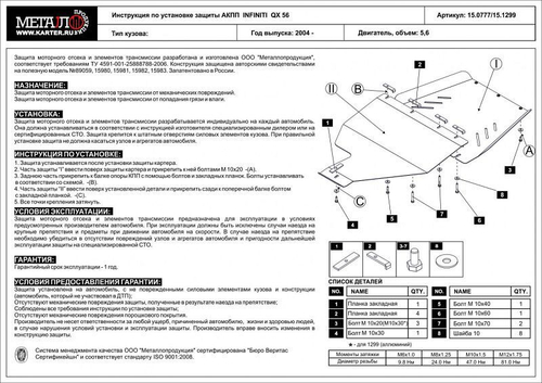 Защита АКПП Sheriff для Infiniti QX56 I (JA60) 2004-2010 арт.15.0777