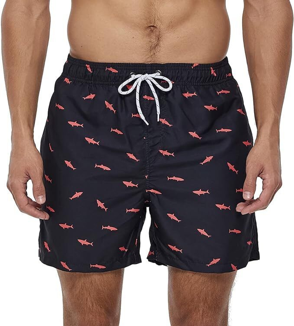Черные пляжные шорты с акулами (Размер: L) (Цвет: черный)