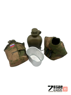 Пластиковая фляга 1 л с котелком в чехле Tactica 7.62 Gear. Мох