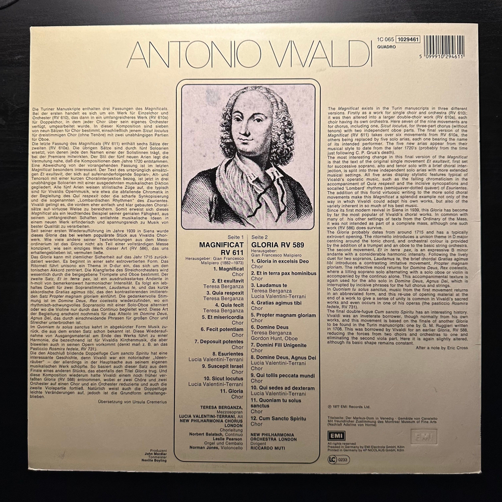 Вивальди - Magnificat / Gloria (Германия 1984г.)
