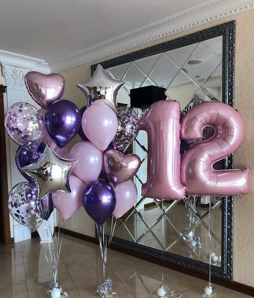 Композиция из шаров для Девочки Фиолетово-Розовая