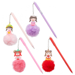 Ручка шариковая, Basir, синие чернила, серия "Девочка пушистик", цветной корпус с мехом и фигуркой, 24 шт