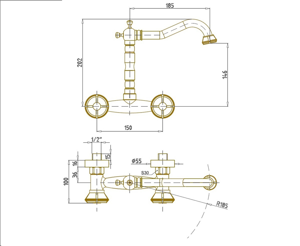 Смеситель настенный Bronze de Luxe 10117
