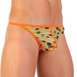 Золотистые трусы-стринги в горошек с контрастной отделкой (Размер: S) (Цвет: коричневый)