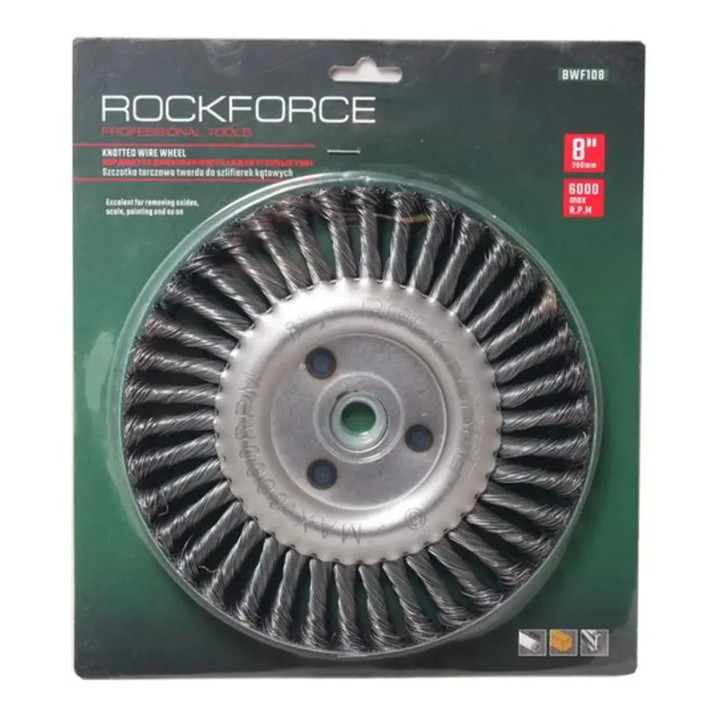 Кордщетка дисковая стальная витая для УШМ 200мм, в блистере RockForce##Rock FORCE RF-BWF108