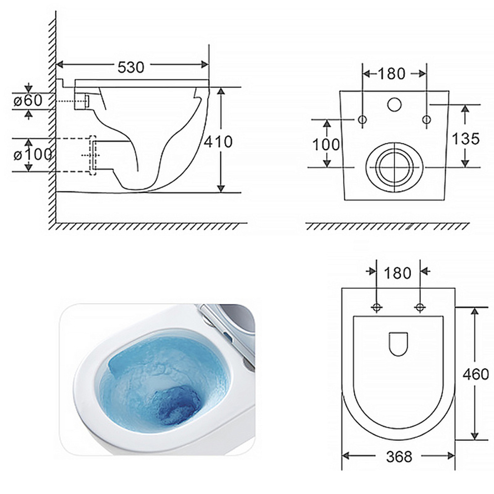 Унитаз подвесной Azario Fora 368х530х410 безободковый, с системой смыва "Скрытое Торнадо", в комплекте с быстросъемным сиденьем микролифт (AZ-0017-UQ3)