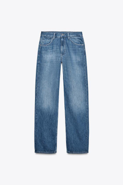 ZARA ДЖИНСЫ TRF BAGGY С ПРЯМЫМИ ШТАНИНАМИ И СРЕДНЕЙ ПОСАДКОЙ, МОРСКОЙ СИНИЙ