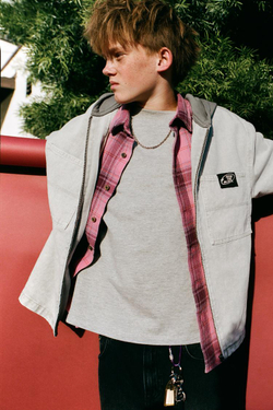 ZARA КУРТКА-РУБАШКА ИЗ САРЖИ С КАПЮШОНОМ, СЕРО-КОРИЧНЕВЫЙ