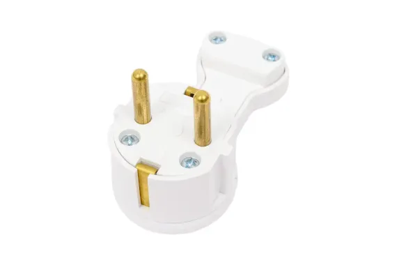 Вилка угловая Bylectrica с заземлением плоская с кольцом белая 39870