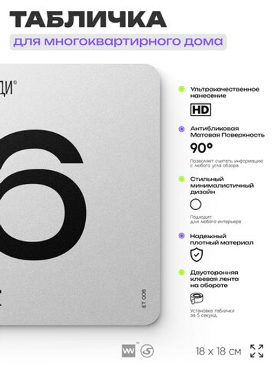 Табличка с номером этажа 6, для многоквартирного жилого дома, серия СОСЕДИ, 18х18 см, пластиковая, Айдентика Технолоджи