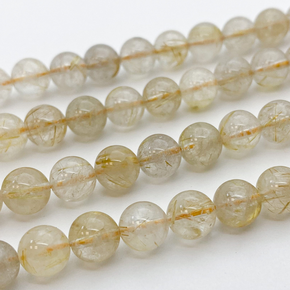 Бусины Кварц рутиловый, размер 7,9-8,1 мм, цена за 12 шт (1/4 нити)