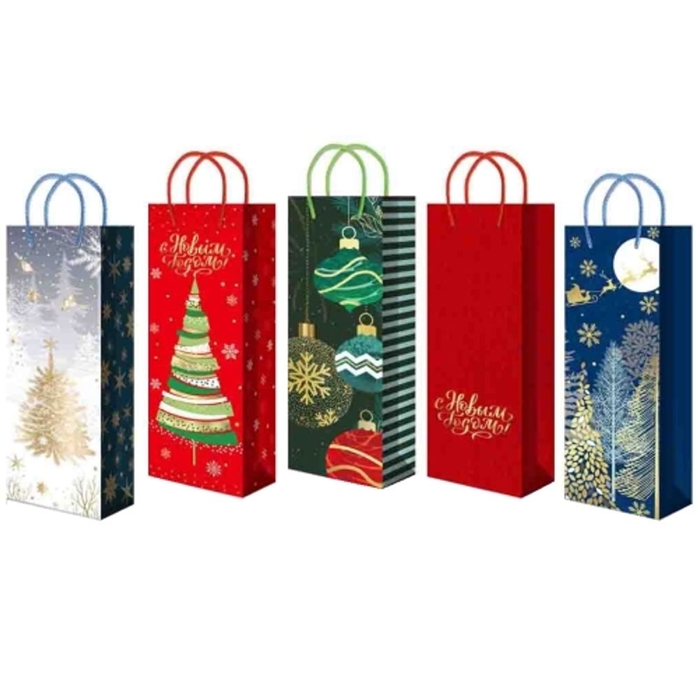 Новогодние пакеты 12х36+10см под бутылку Premium (10/50шт)