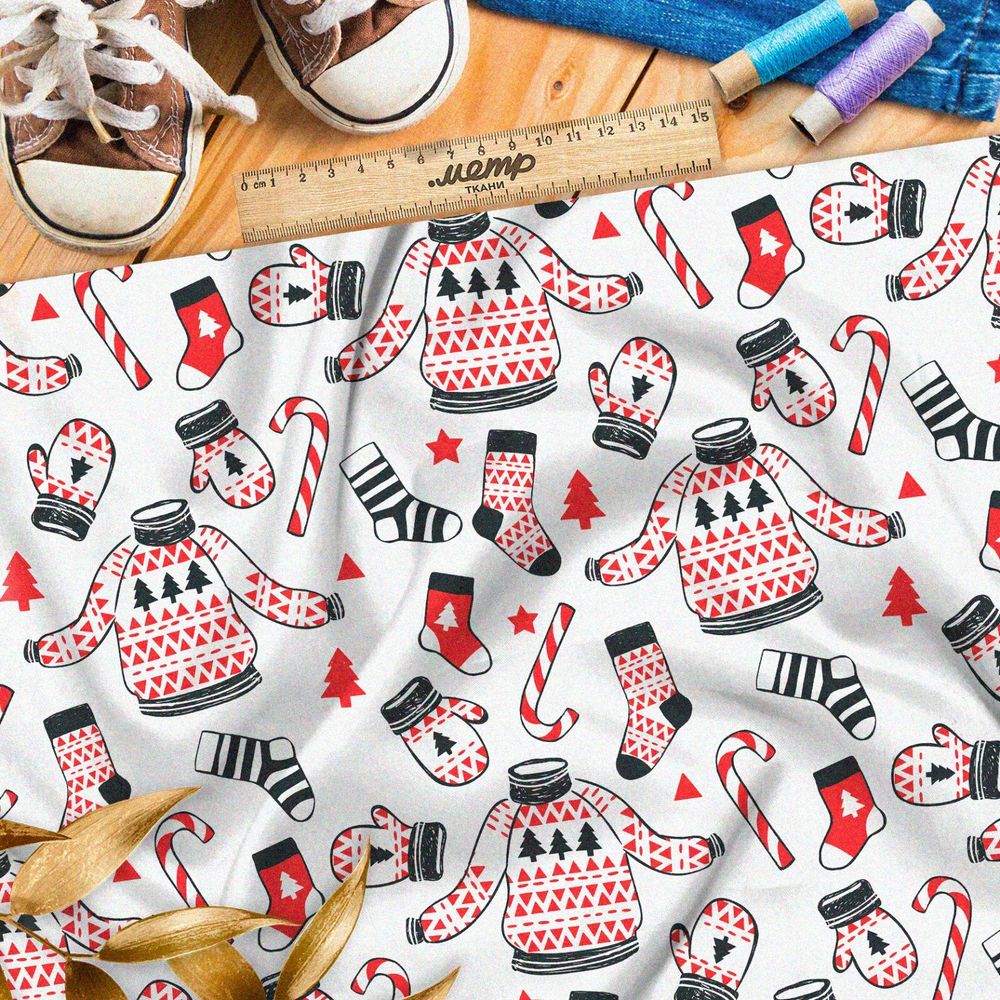 Ткань оксфорд 210 леденцы и зимняя вязаная одежда