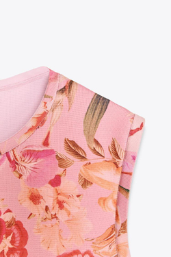 ZARA ТРИКОТАЖНОЕ ПЛАТЬЕ С ЦВЕТОЧНЫМ ПРИНТОМ, РАЗНОЦВЕТНЫЙ